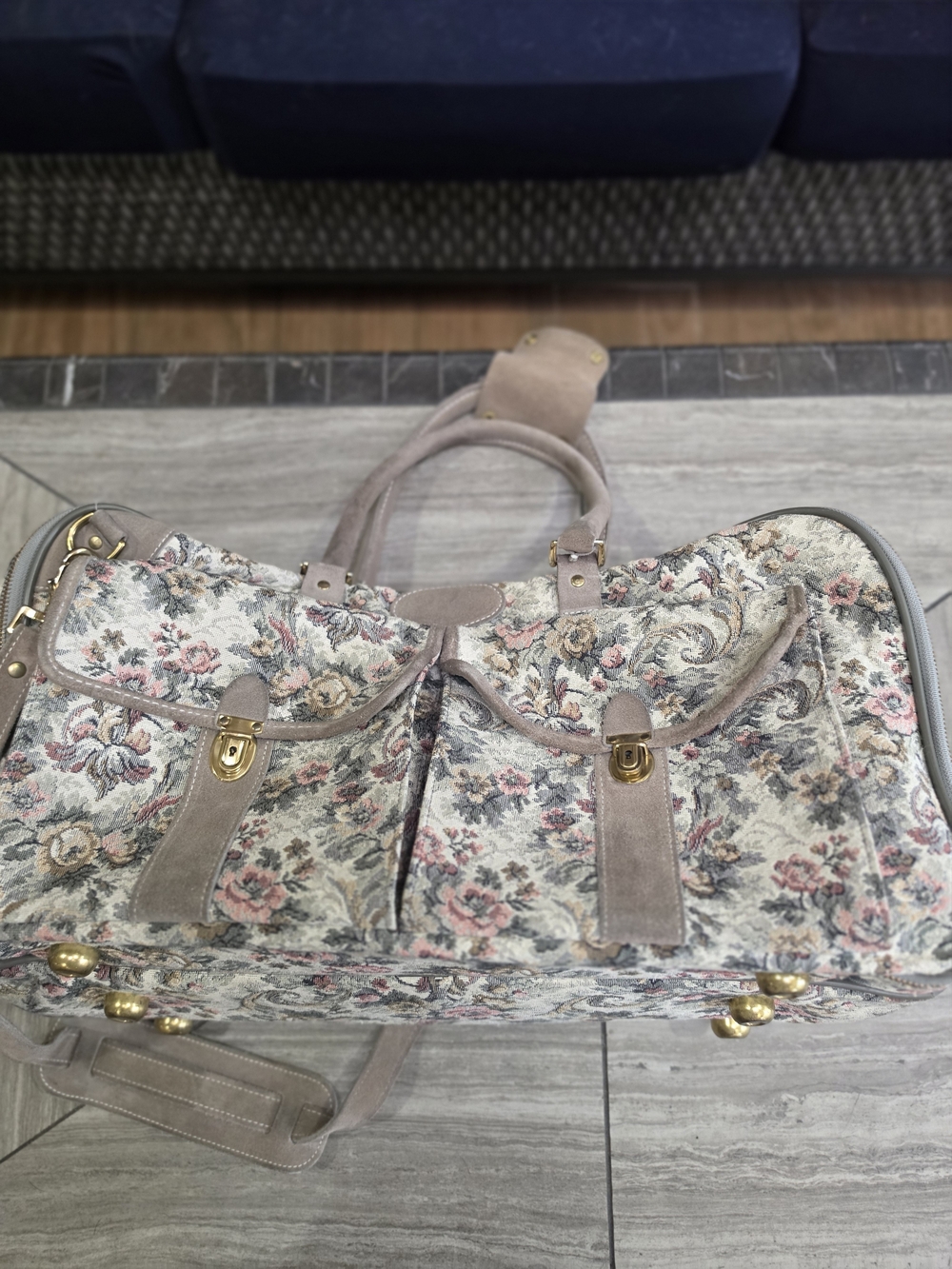 Floral Tapestry Weekender Travel Bag in Taupe and Blush